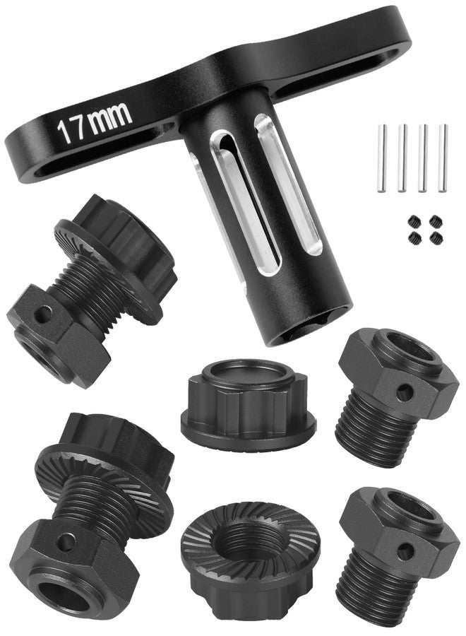 RcarmubWow RC 17MM Wheel Hex Hubs & Wheel Nuts & Wheel Wrench Upgrades Part for 1/8 Mojave 4x4 4S BLX,1/10 Outcast 4S V2 BLX,Kraton 4S V2 BLX,Alloy Wheel Hex Hubs Wheel Nuts,Black - Image 1